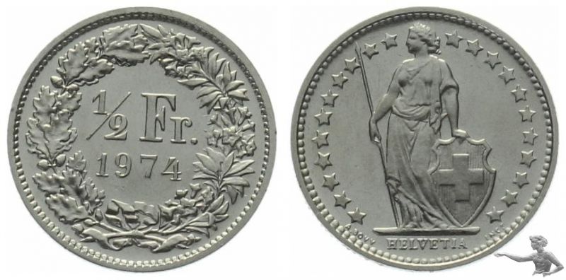 1/2 Franken 1974 | Prachtstück aus Kursmünzensatz !!!